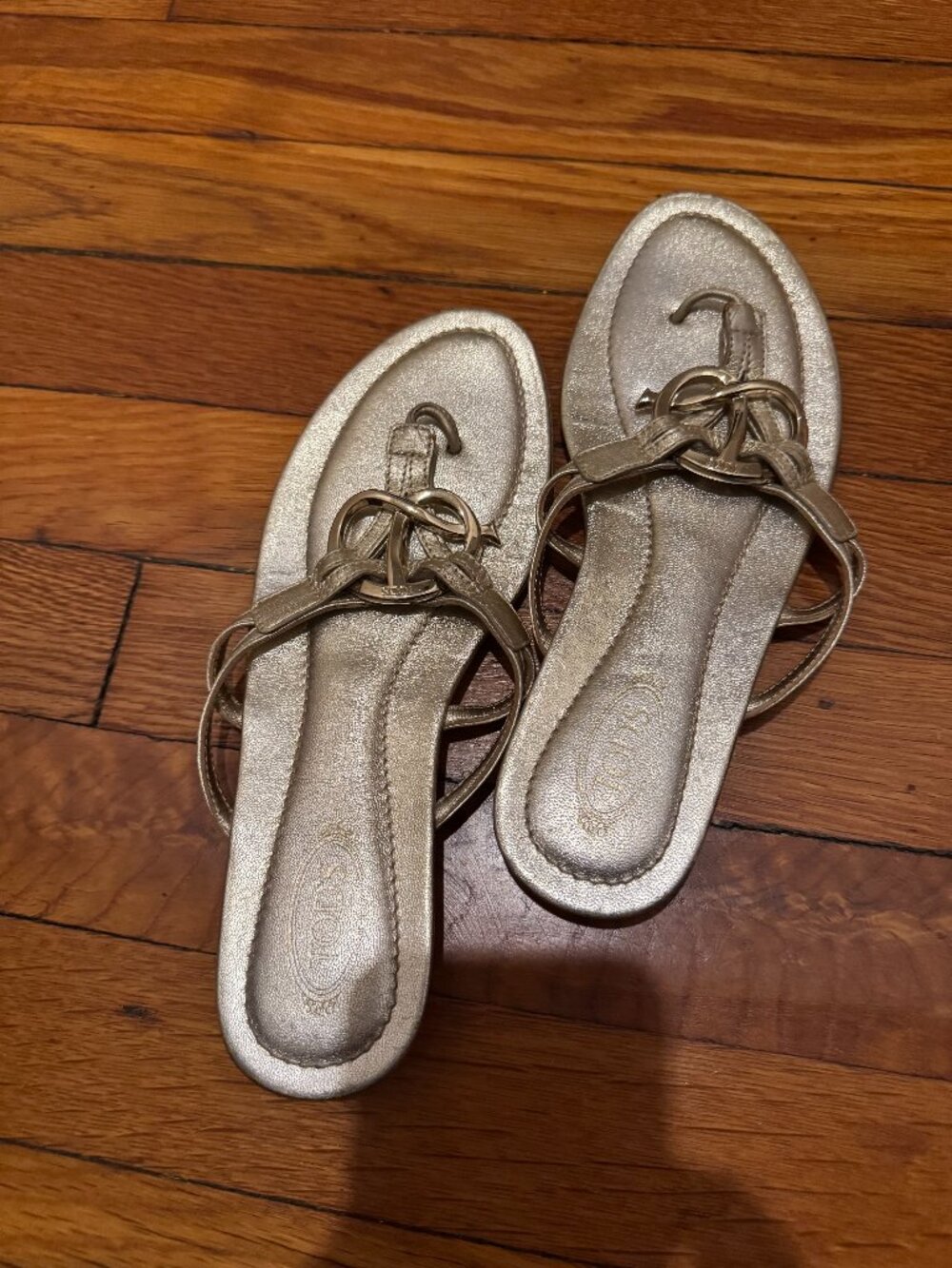 Tod's Flip Sandals, Golden Leather with Knot Detail on top, Size 36.5